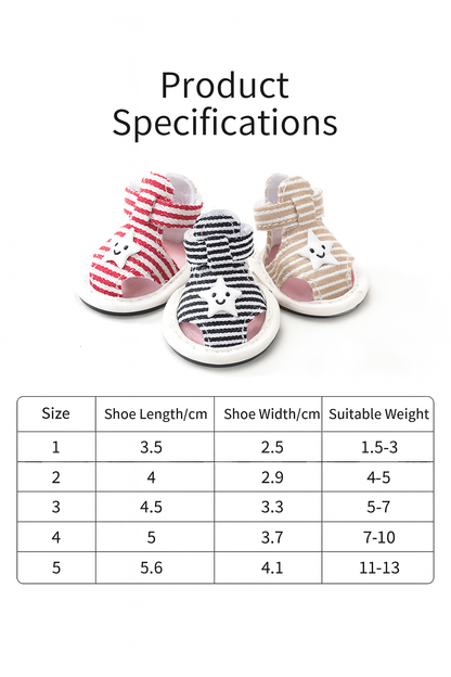 Striped Dog Sandals Anti-Slip Soft Puppy Shoes Adjustable Velcro Breathable Pet Footwear for Small Dogs