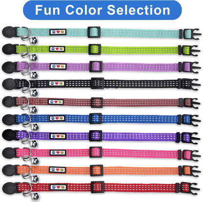 Reflective Teal Cat Collar with Safety Buckle and Removable Bell for Kitten and Cats